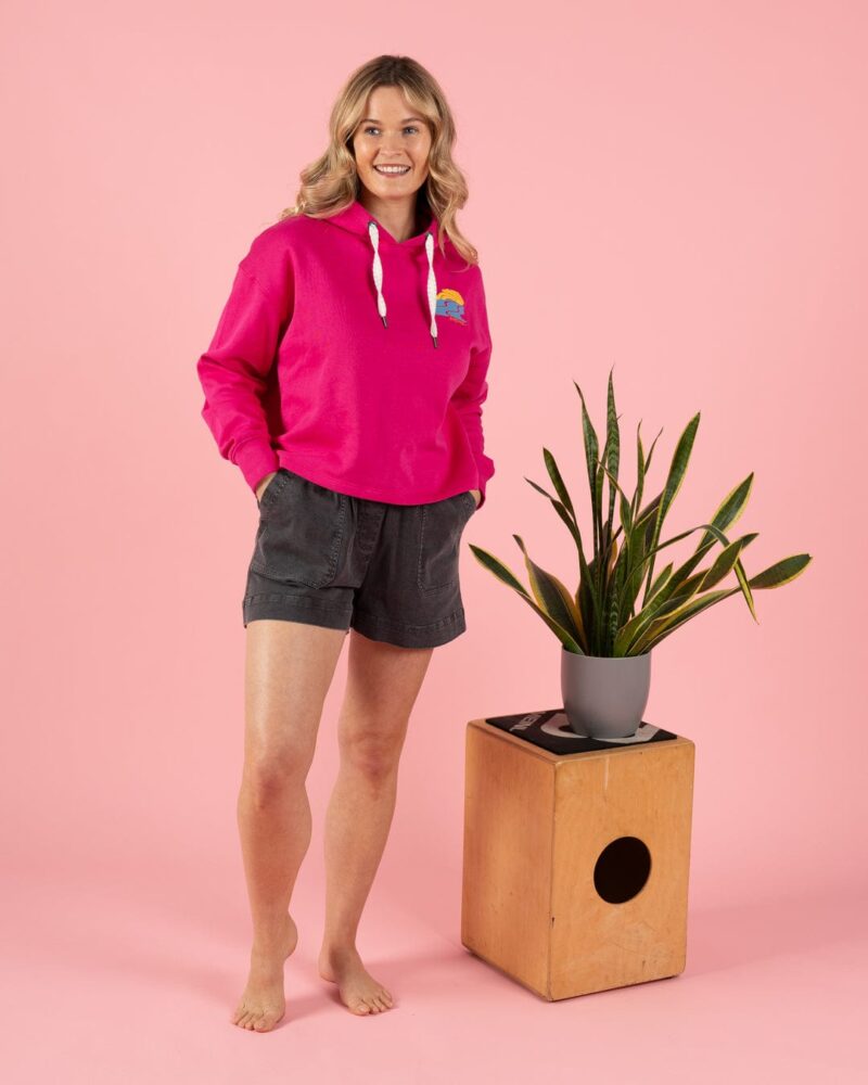 Annaxa Women’s Pink Cropped Hoodie Sweatshirt - Image 6