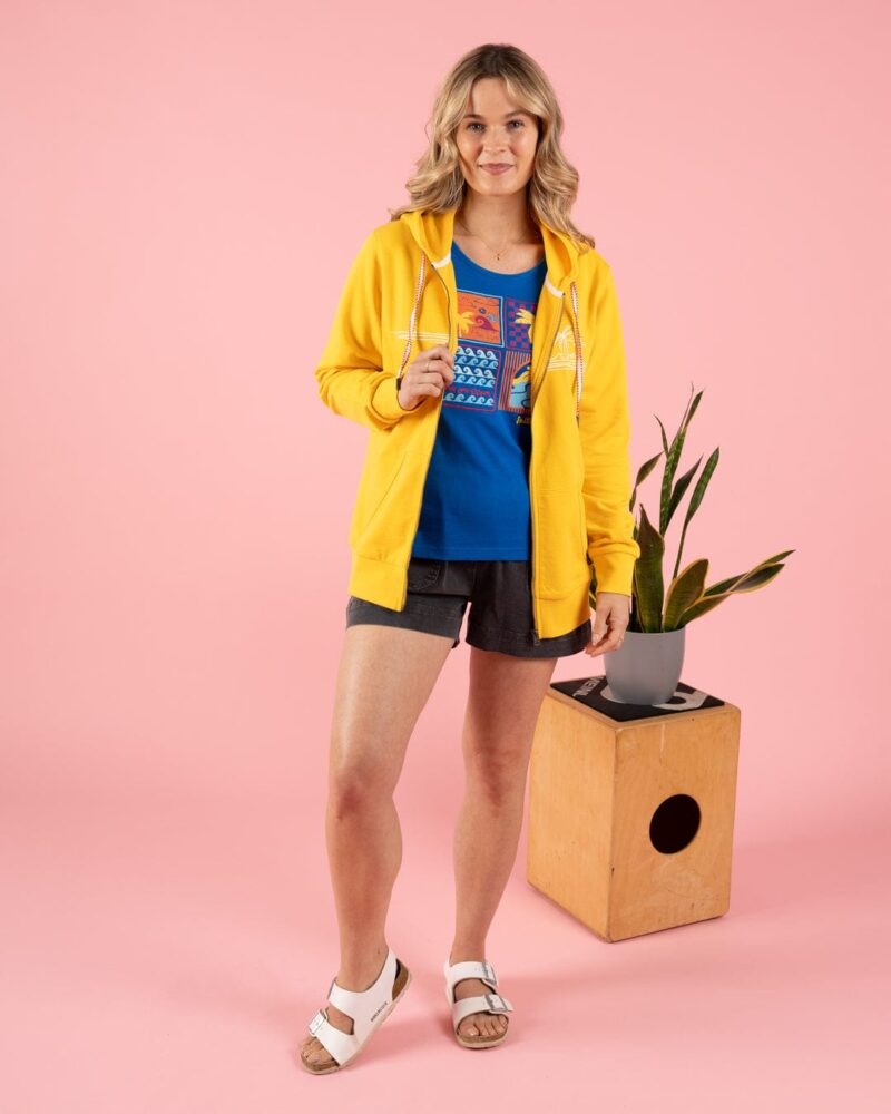 Annaxa Women’s Yellow Striped Zip-Up Hoodie - Image 2