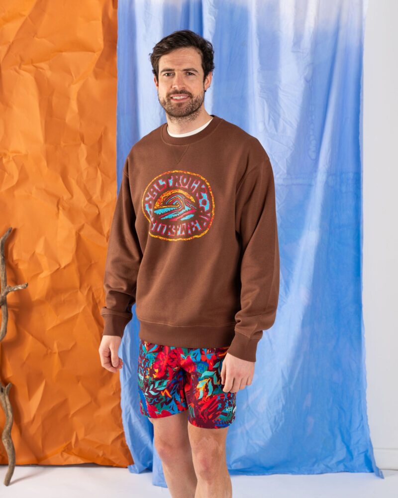 Annaxa Men’s Brown Oversized Wave Print Sweatshirt - Image 6