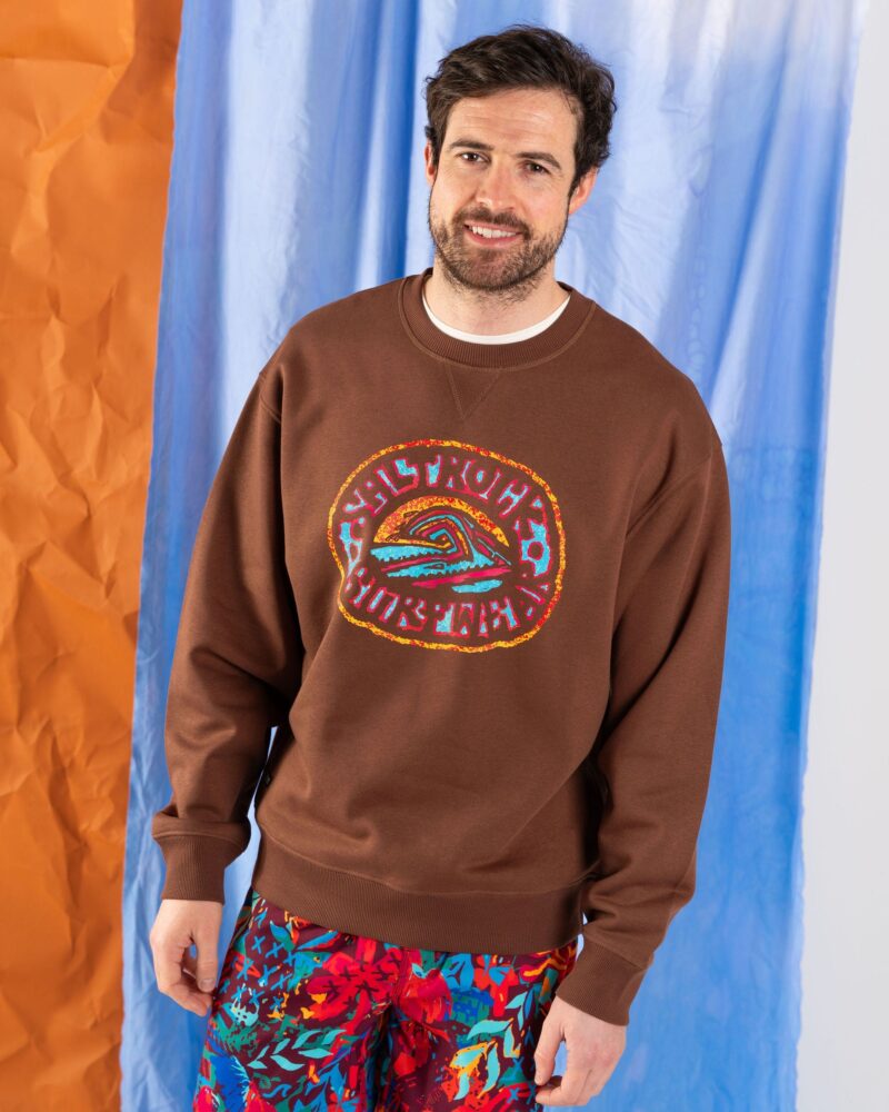 Annaxa Men’s Brown Oversized Wave Print Sweatshirt - Image 3