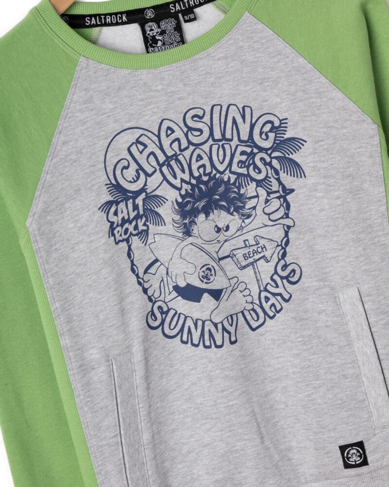 Annaxa Kids’ Grey-Green Recycled Raglan Sweatshirt - Image 2