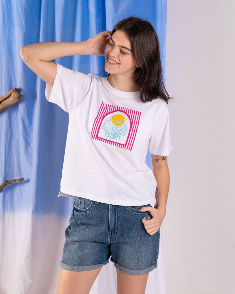 Annaxa Women’s White Boxy Embroidered Cotton T-Shirt - Image 4