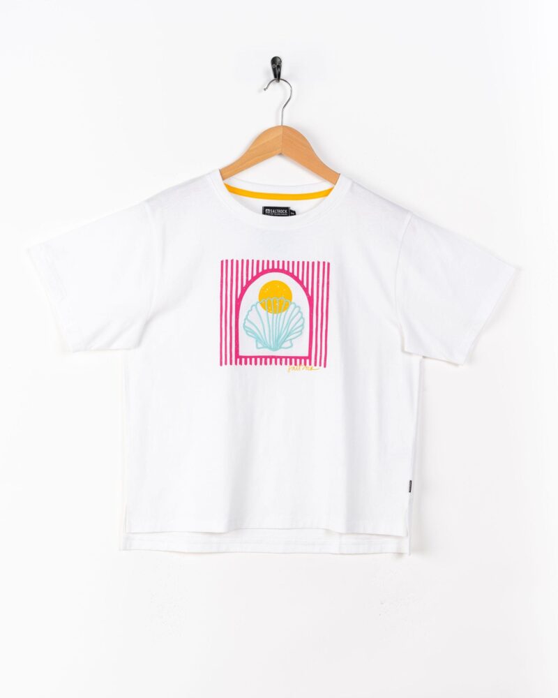 Annaxa Women’s White Boxy Embroidered Cotton T-Shirt - Image 3