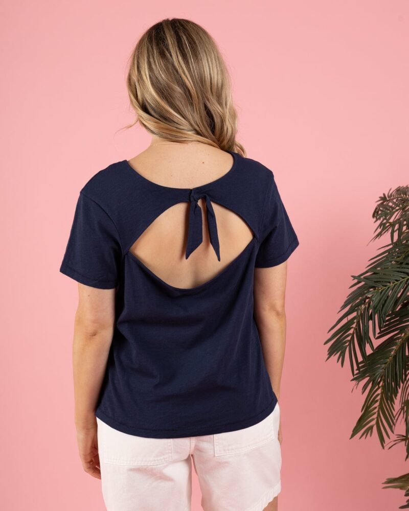 Annaxa Women’s Blue Open Back Casual T-Shirt